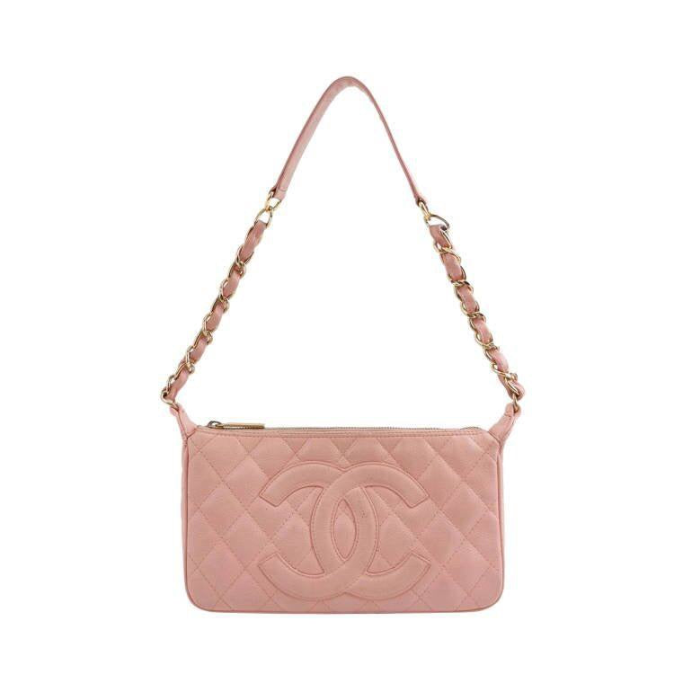 Chanel Caviar Hardware Pink Gold Leather Shoulder Bag