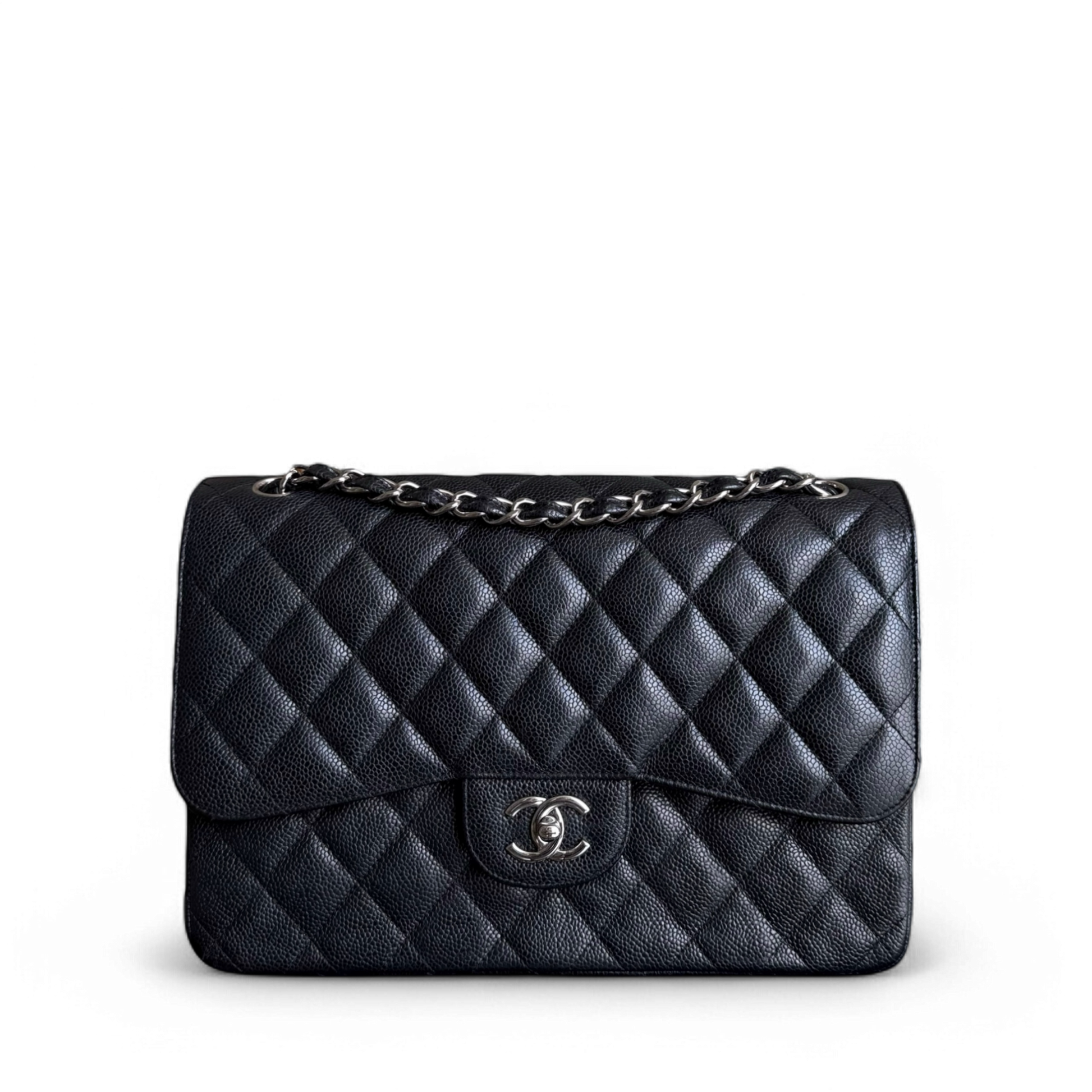 Chanel Classic Flap Jumbo - Caviar 30CM Quilted Black Silver Hardware Series 19