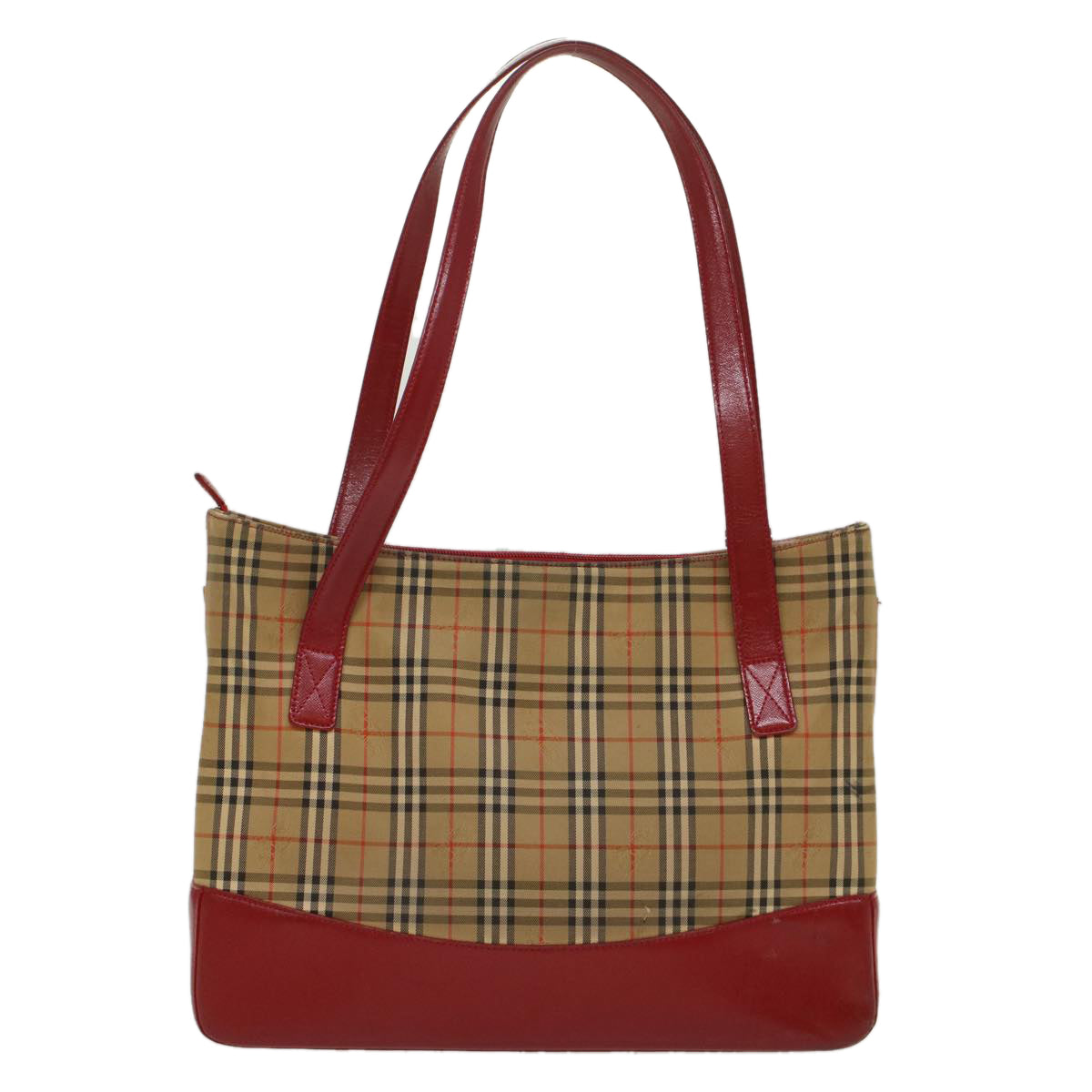Burberry Luxury Nova Check Tote Bag Auth Leather Nylon Beige