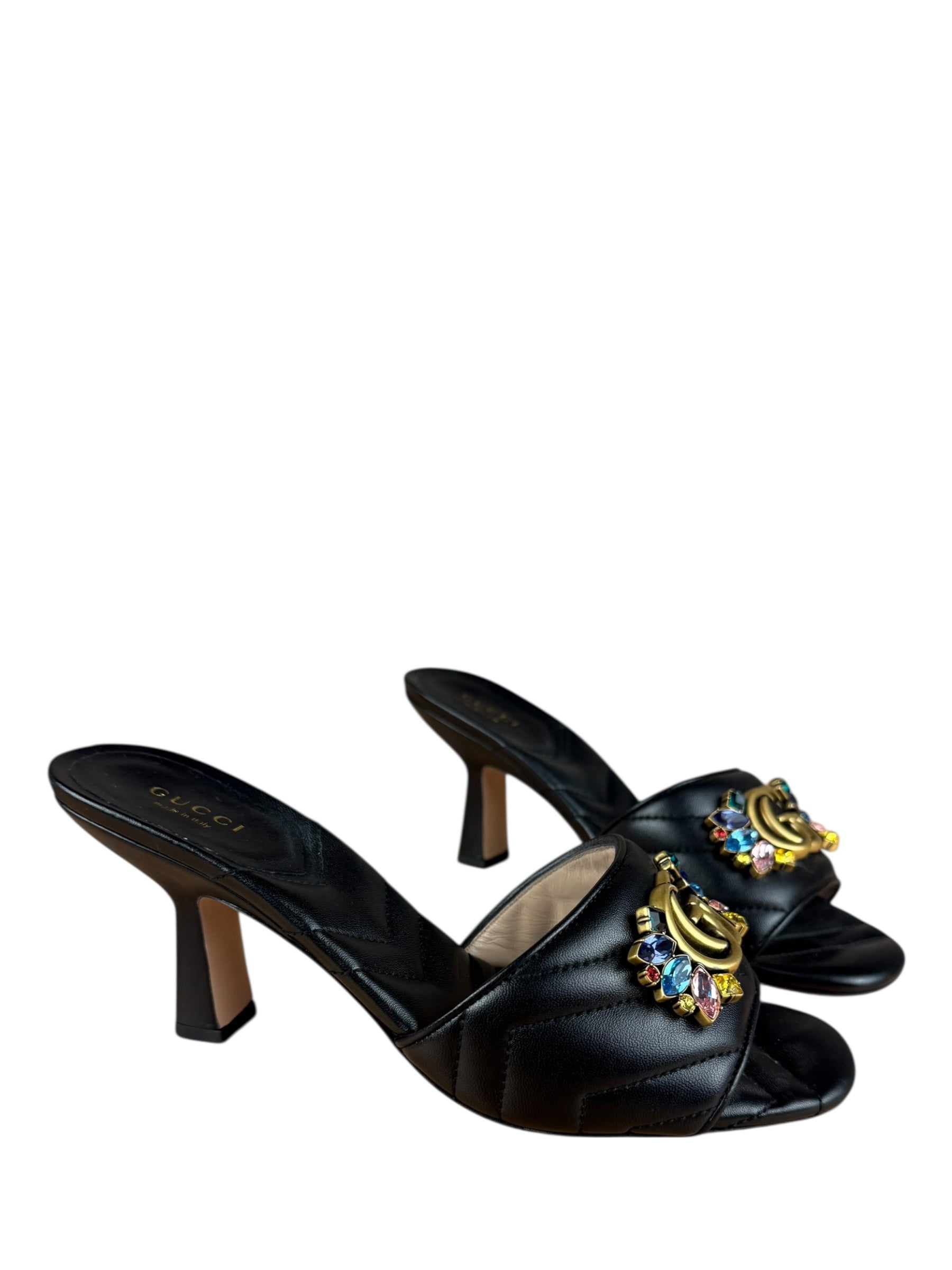 Gucci Black Quilted Marmont Crystal-Studded Heels