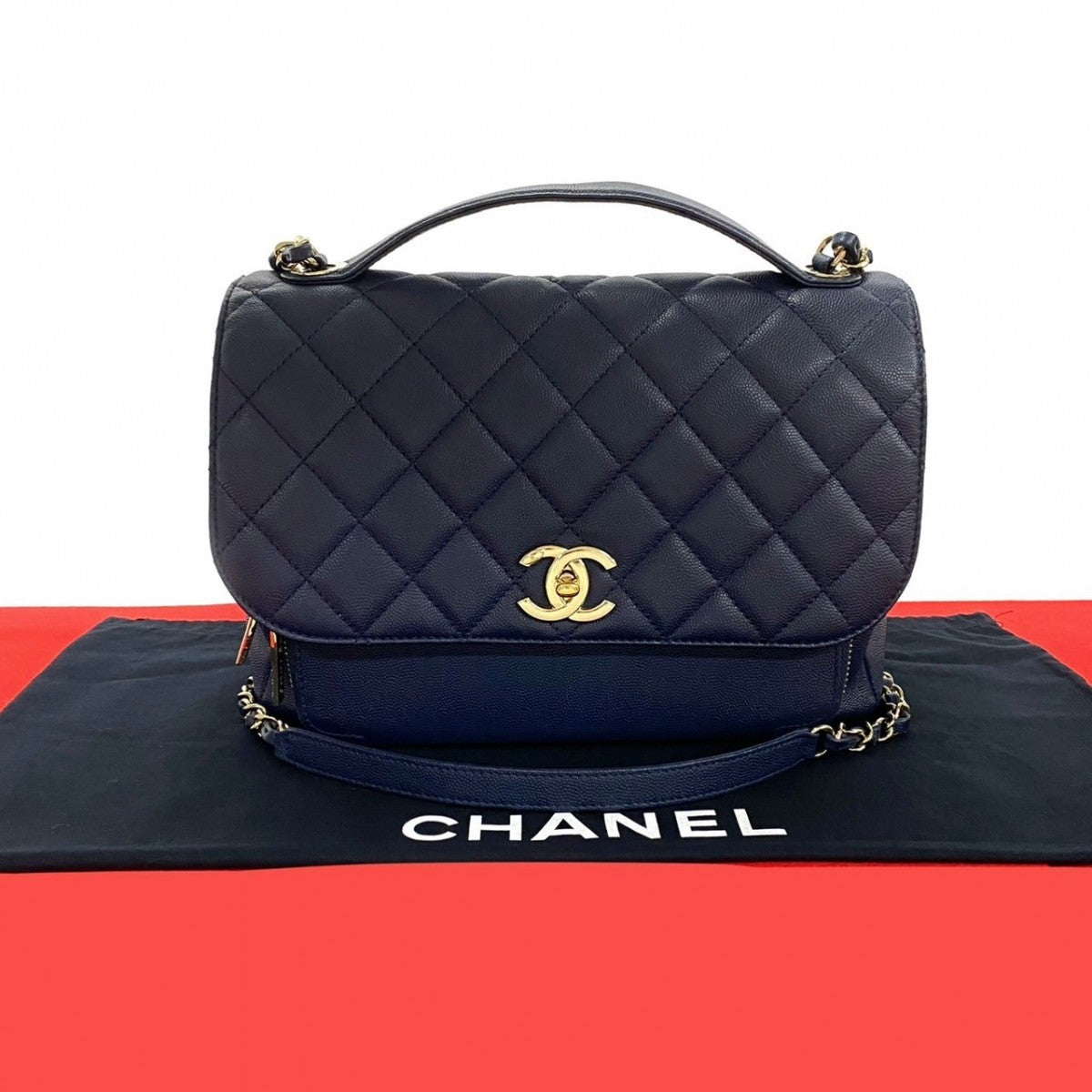 Chanel Matt caviar skin Navy Matrasse Business Shoulder Bag
