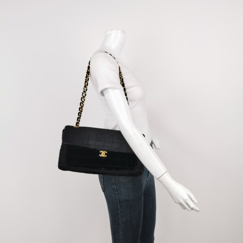 Chanel East West Rare Pony-style Calfskin Black Leather Shoulder Bag