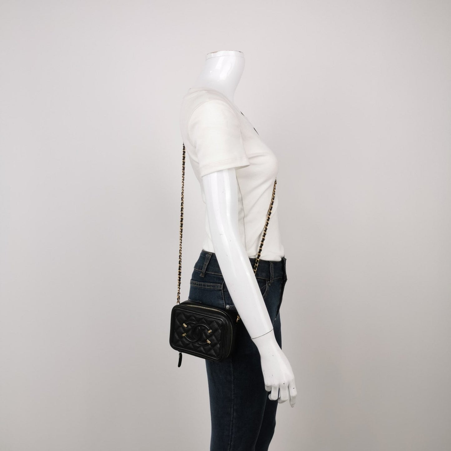 Chanel Filigree Vanity Caviar Black Leather Mini Bag