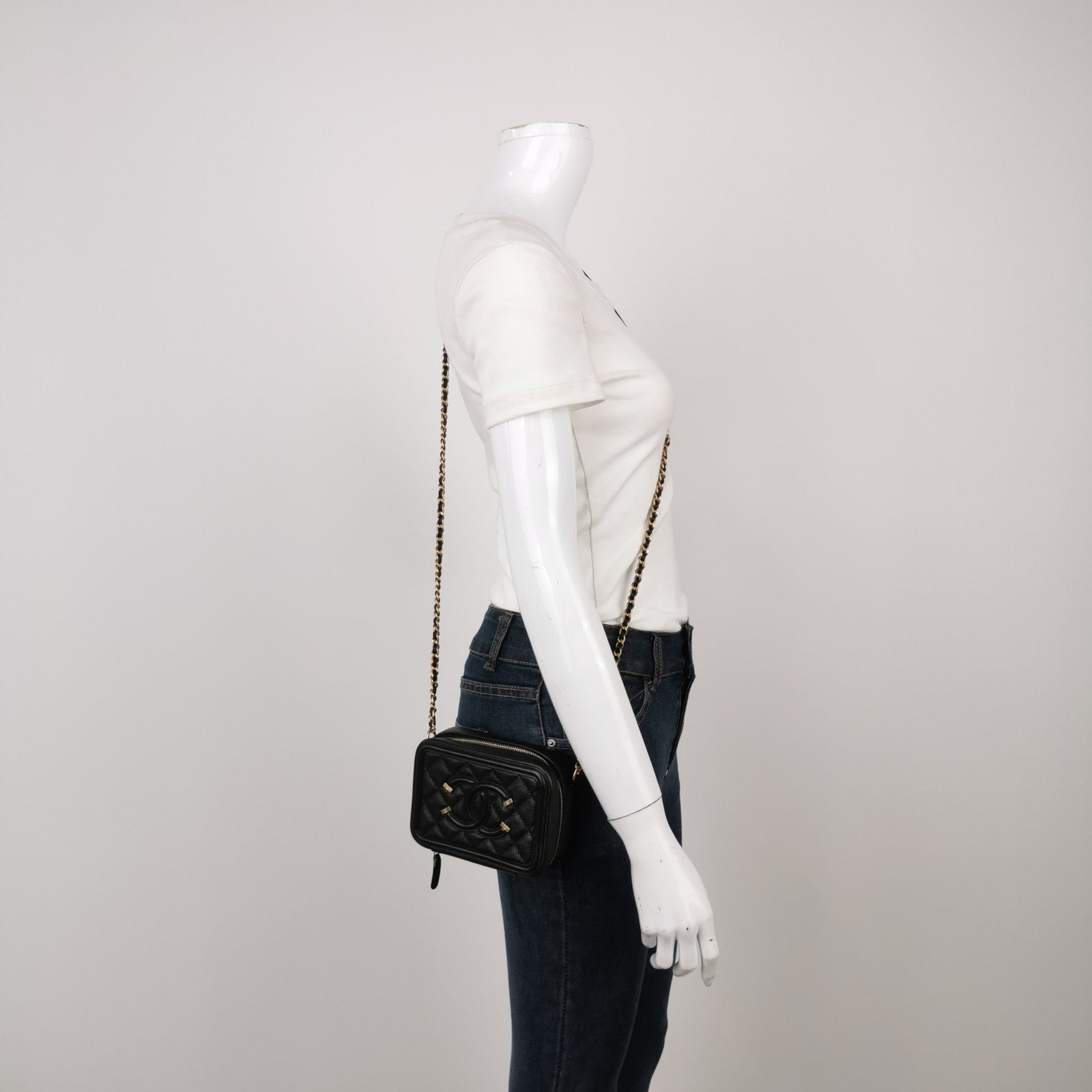 Chanel Filigree Vanity Caviar Black Leather Mini Bag