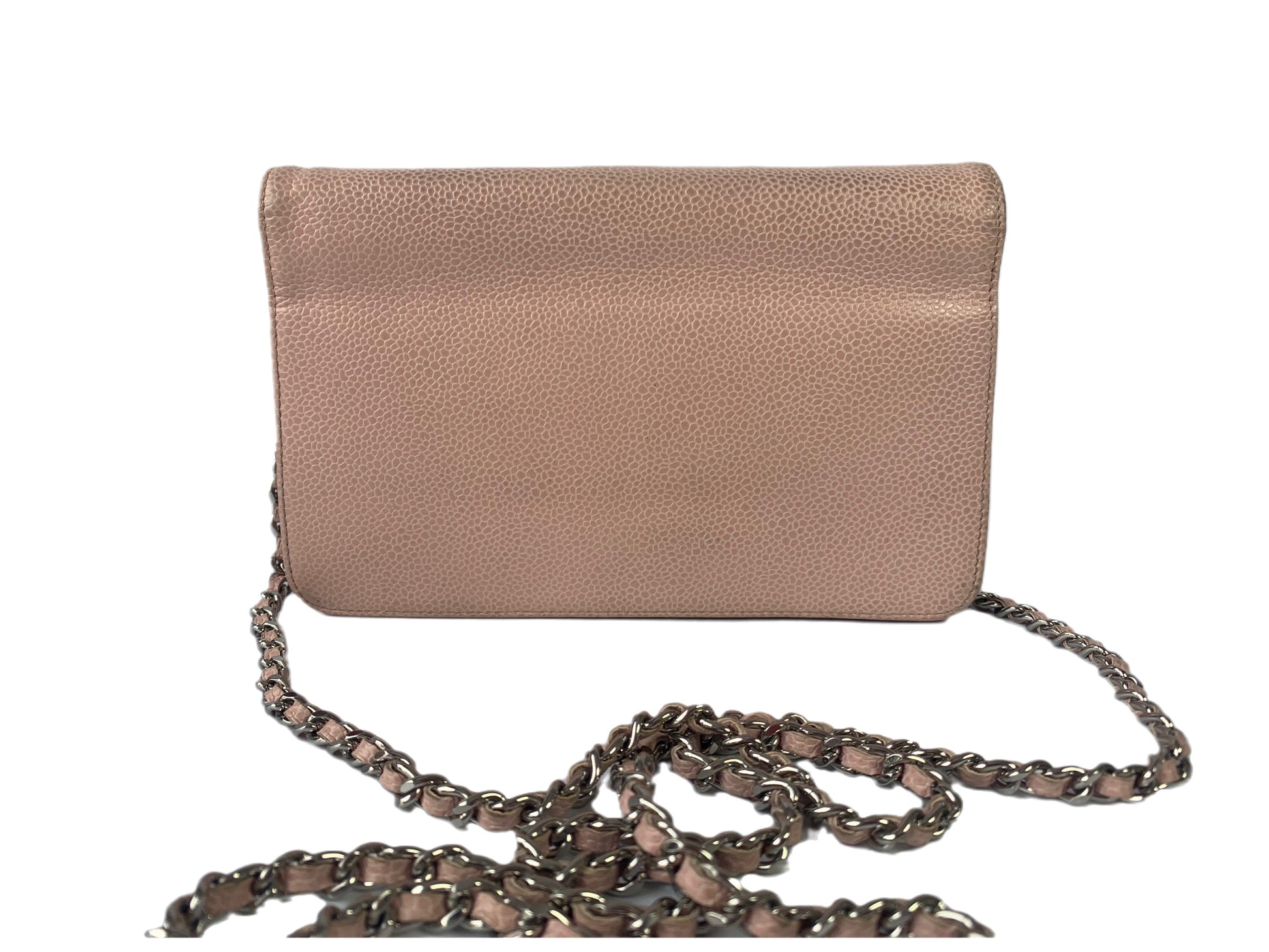 Chanel on WOC Double CC Caviar Pink Leather Wallet Case