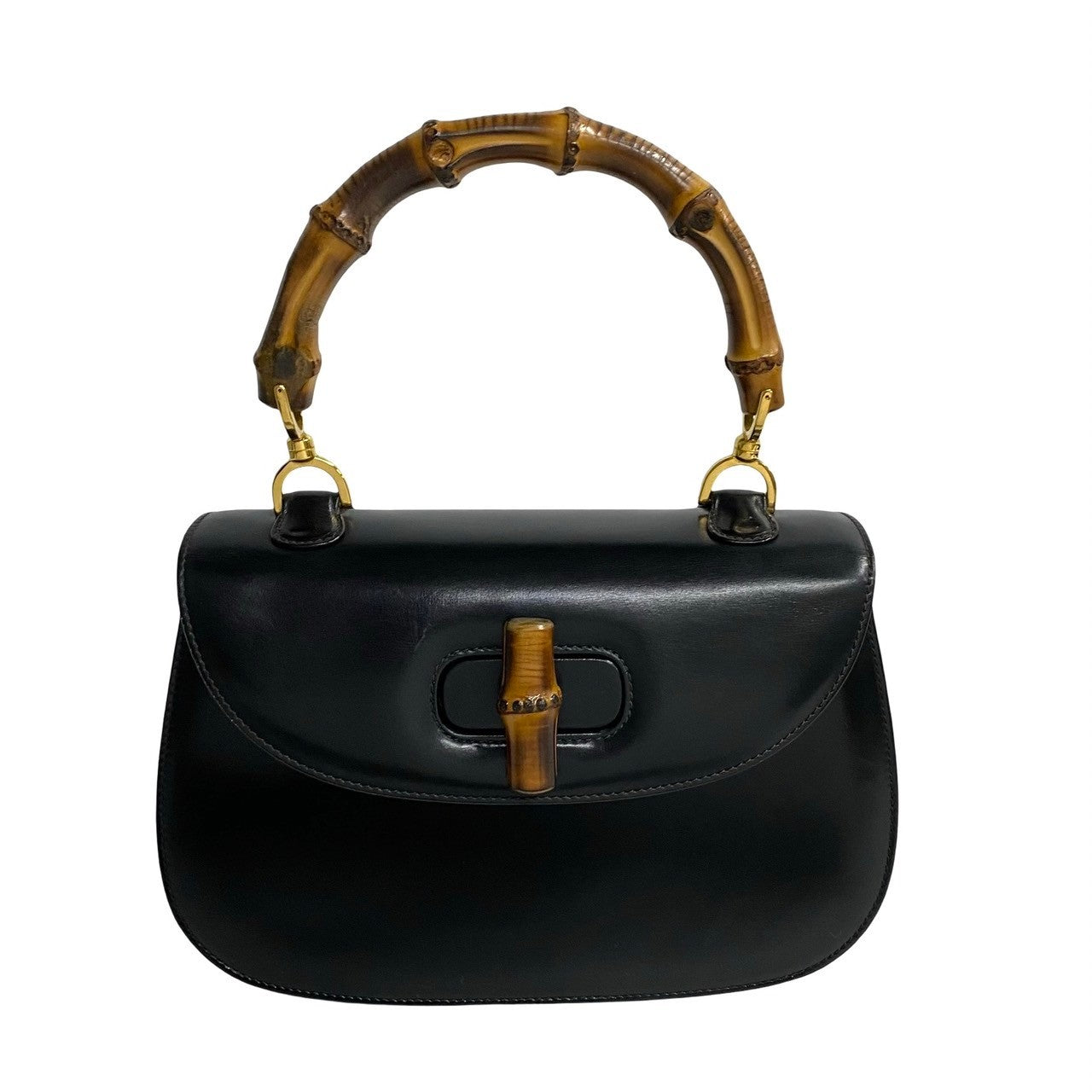 Gucci Turn lock Bamboo Leather Calf Black Travel Bag