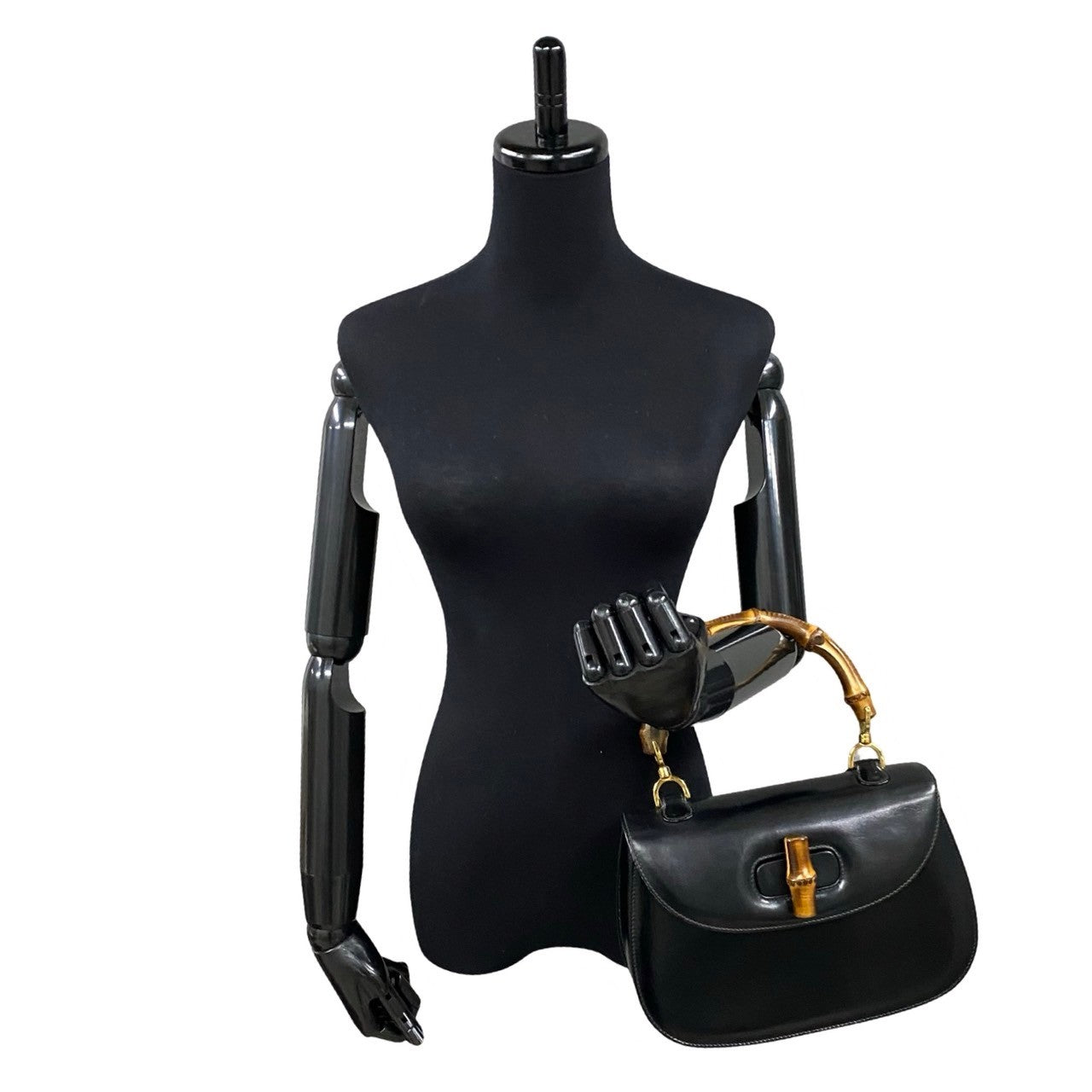 Gucci Turn lock Bamboo Leather Calf Black Travel Bag
