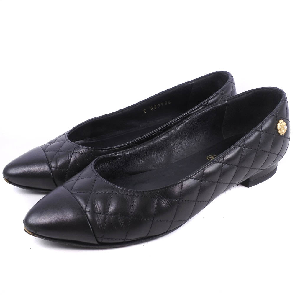 CHANEL pumps Calfskin black Matrasse Women 34 1/2  