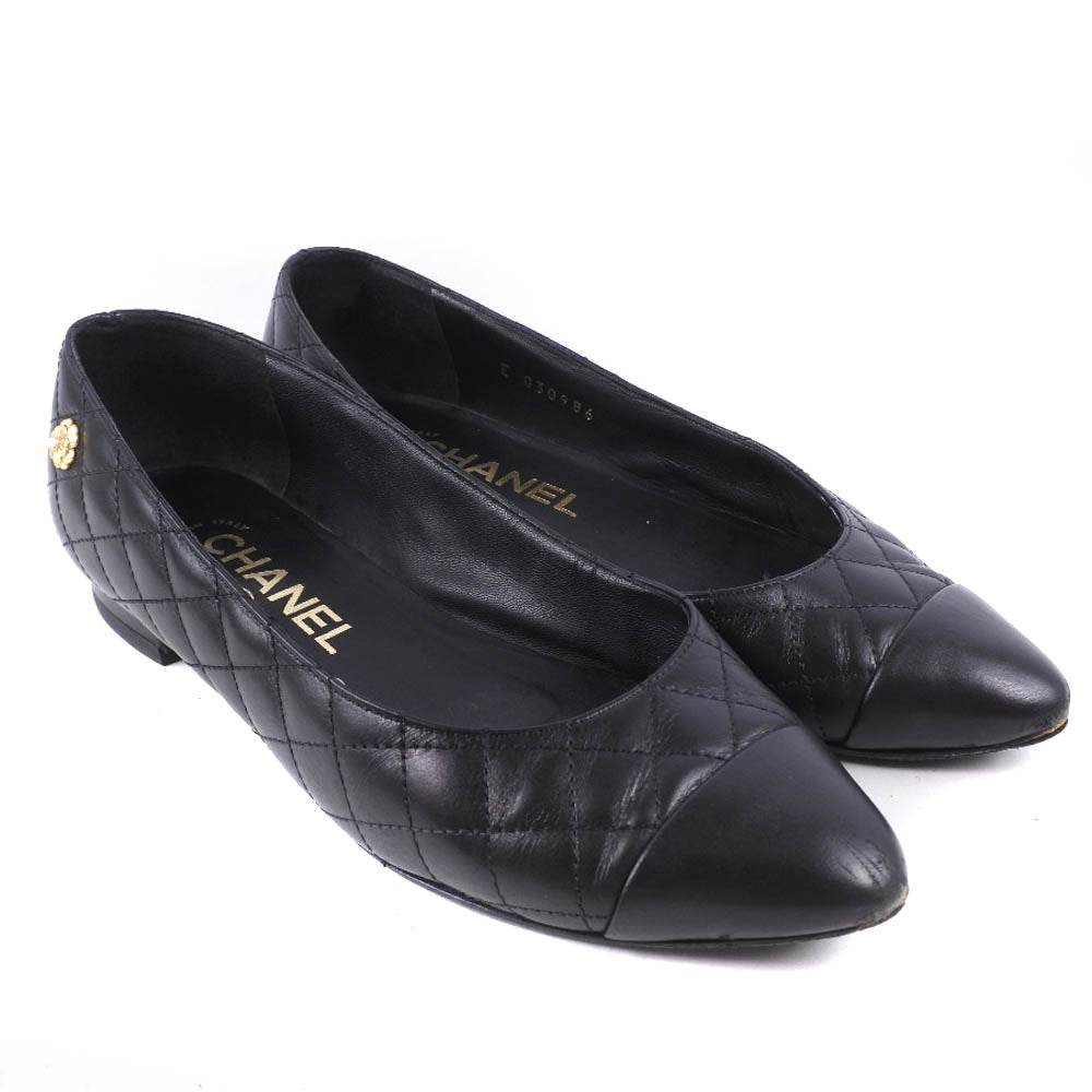 CHANEL pumps Calfskin black Matrasse Women 34 1/2  