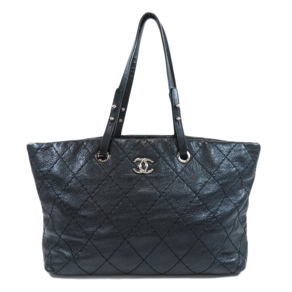 Chanel Coco Mark Metal Fittings Tote Bag Calf Black Silver