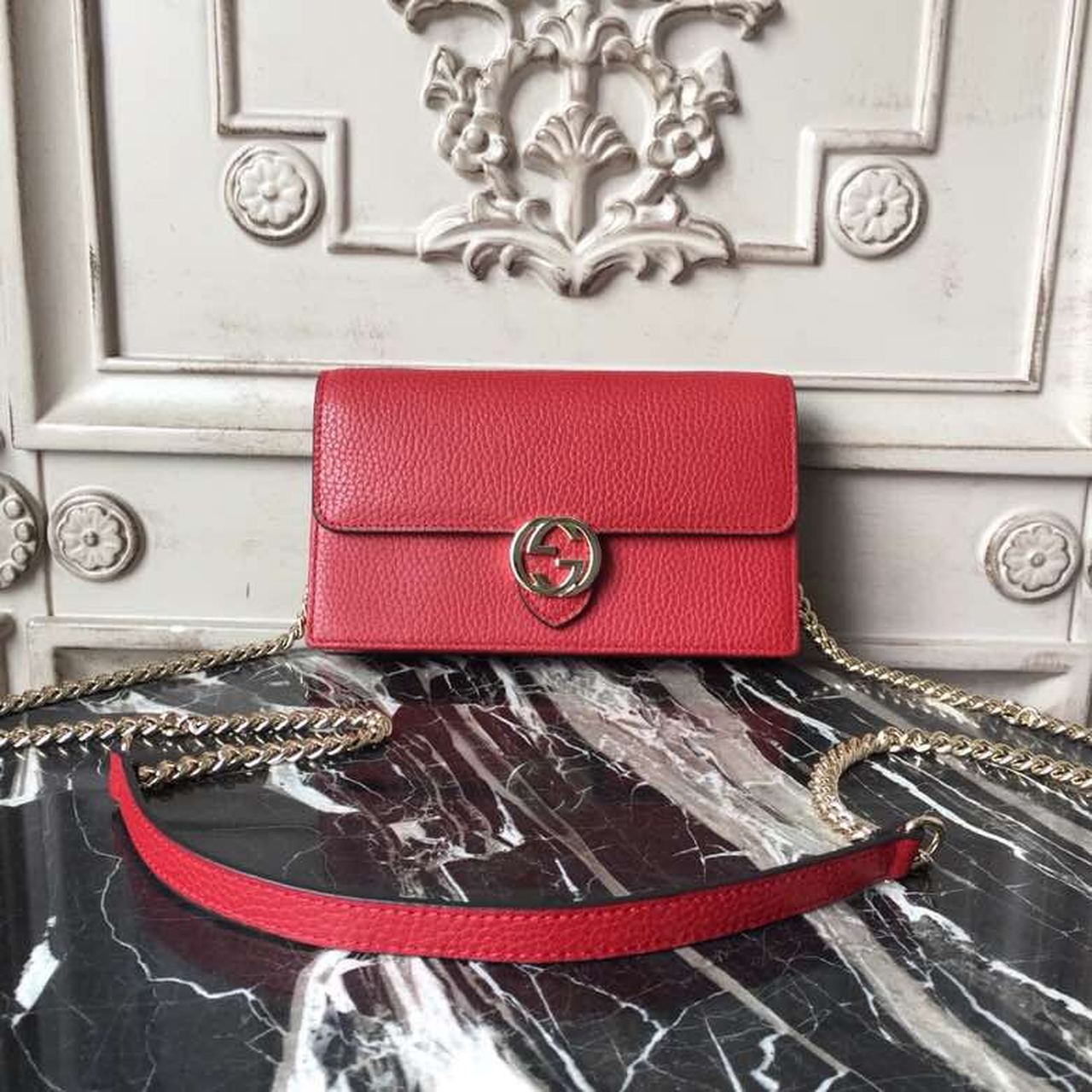 gg Interlocking gg Grained Spring Calfskin Red Jewelry