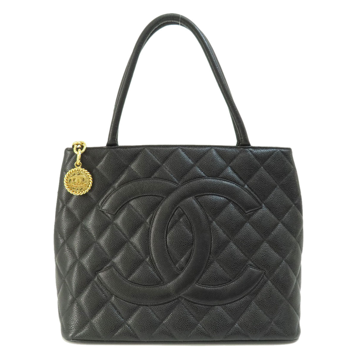 Chanel Tote Metal Fittings Caviar Skin Black Gold Tote Bag