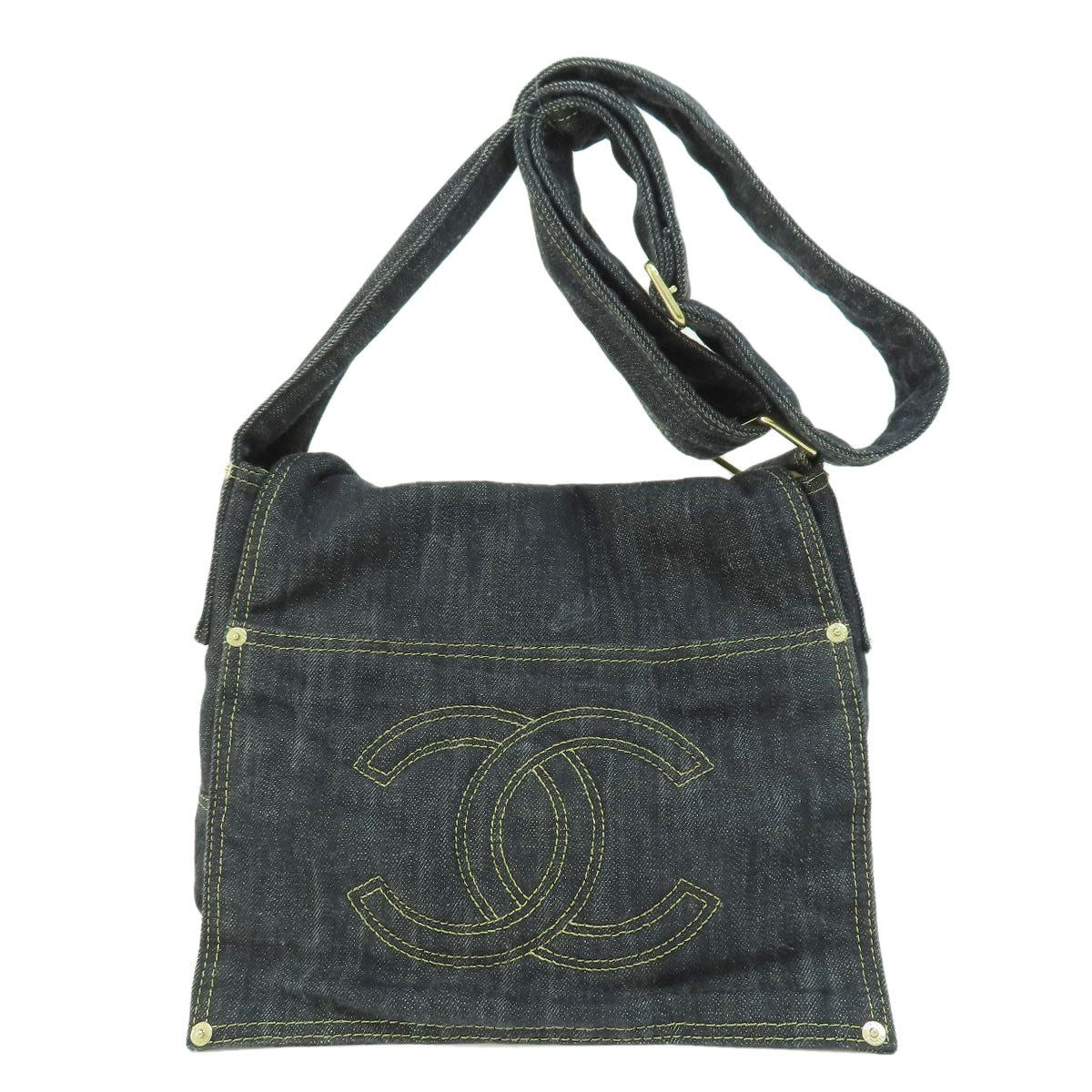 Chanel Coco Mark Metal Fittings Shoulder Bag Denim Gold