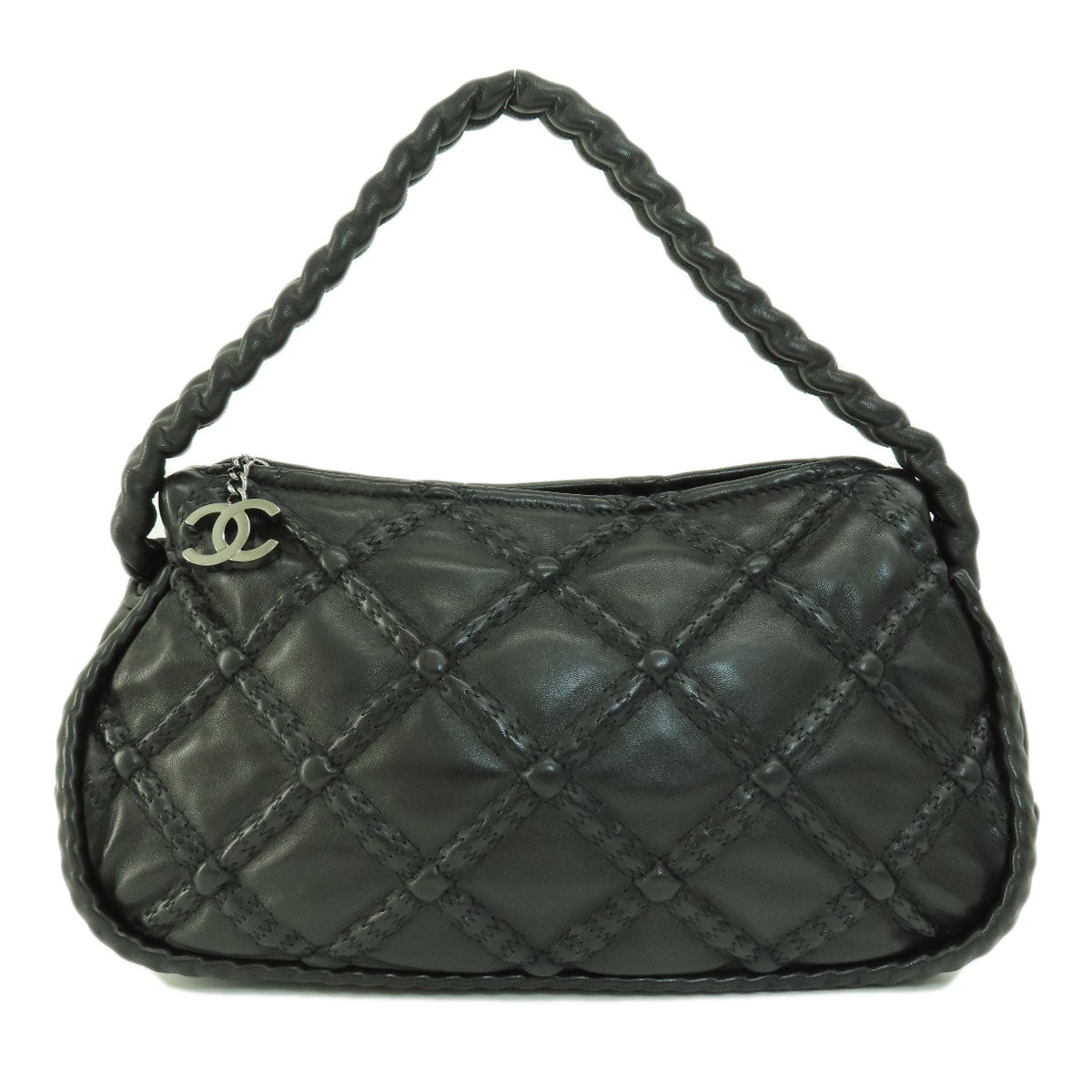 Chanel Cocomark Metal Fittings Handbag Lambskin Silver