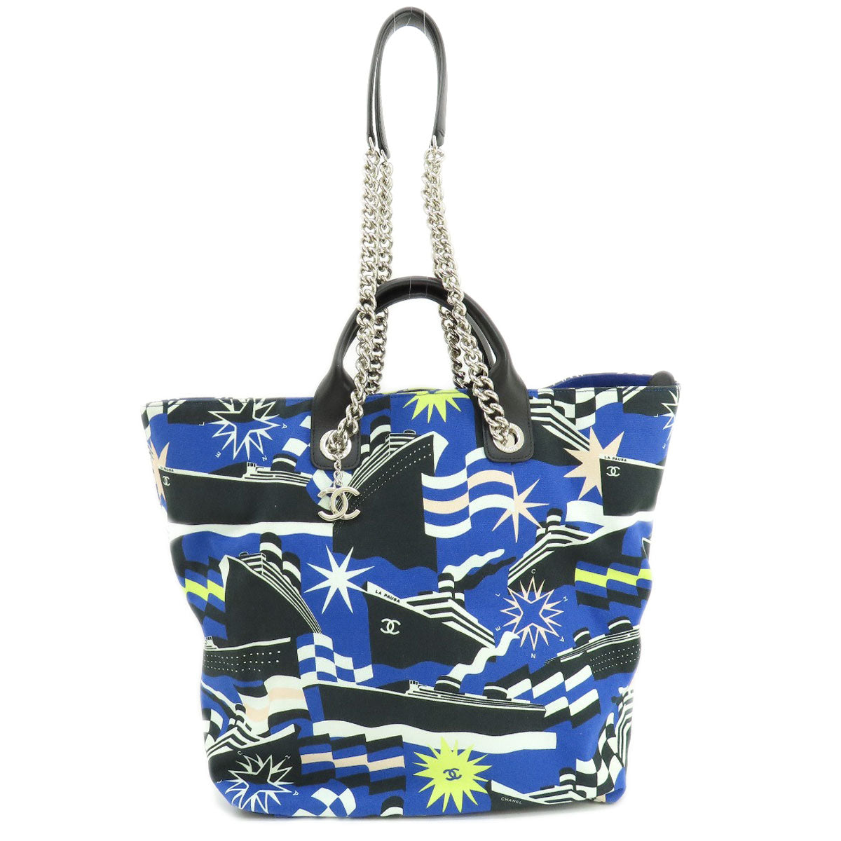 Chanel Cruise Collection Marine SilverMetal Blue Canvas Tote Bag