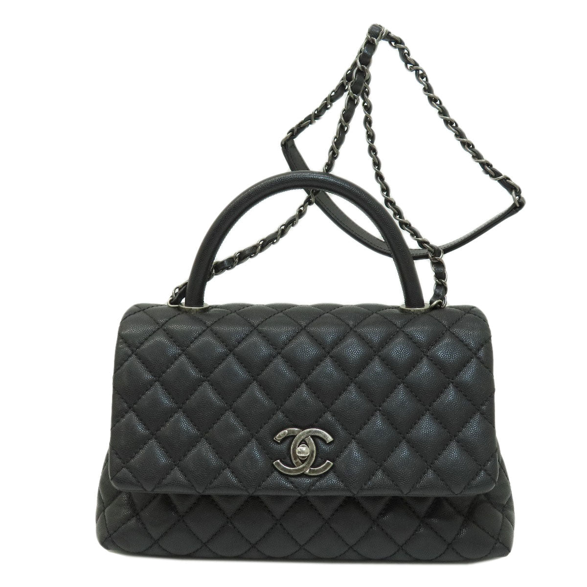 Chanel Grained Calfskin Skin Matrasse 2WAY Black Handbag