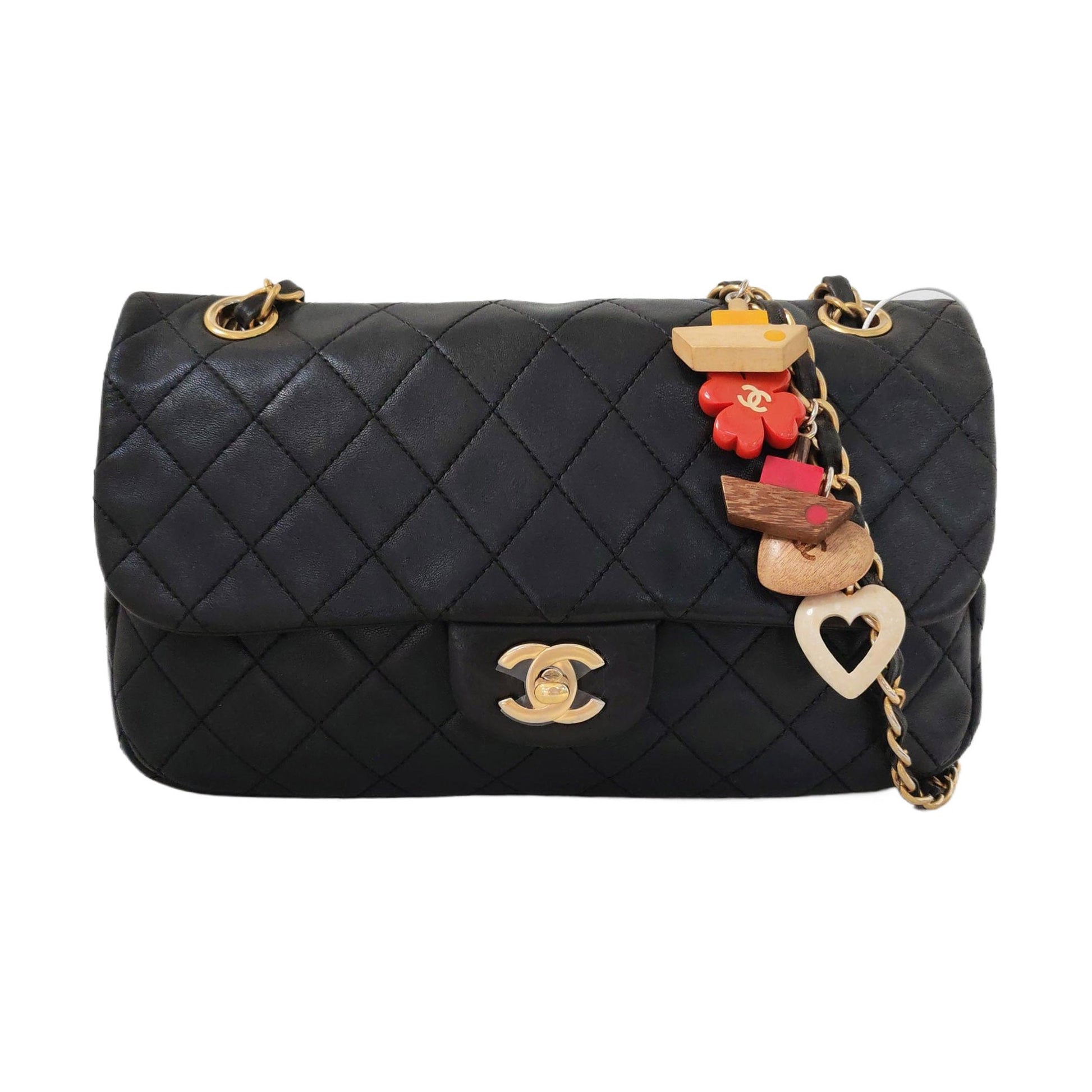 Chanel Classic Flap Lambskin Valentine Marine Charms Black Leather Key Chain Charms 3