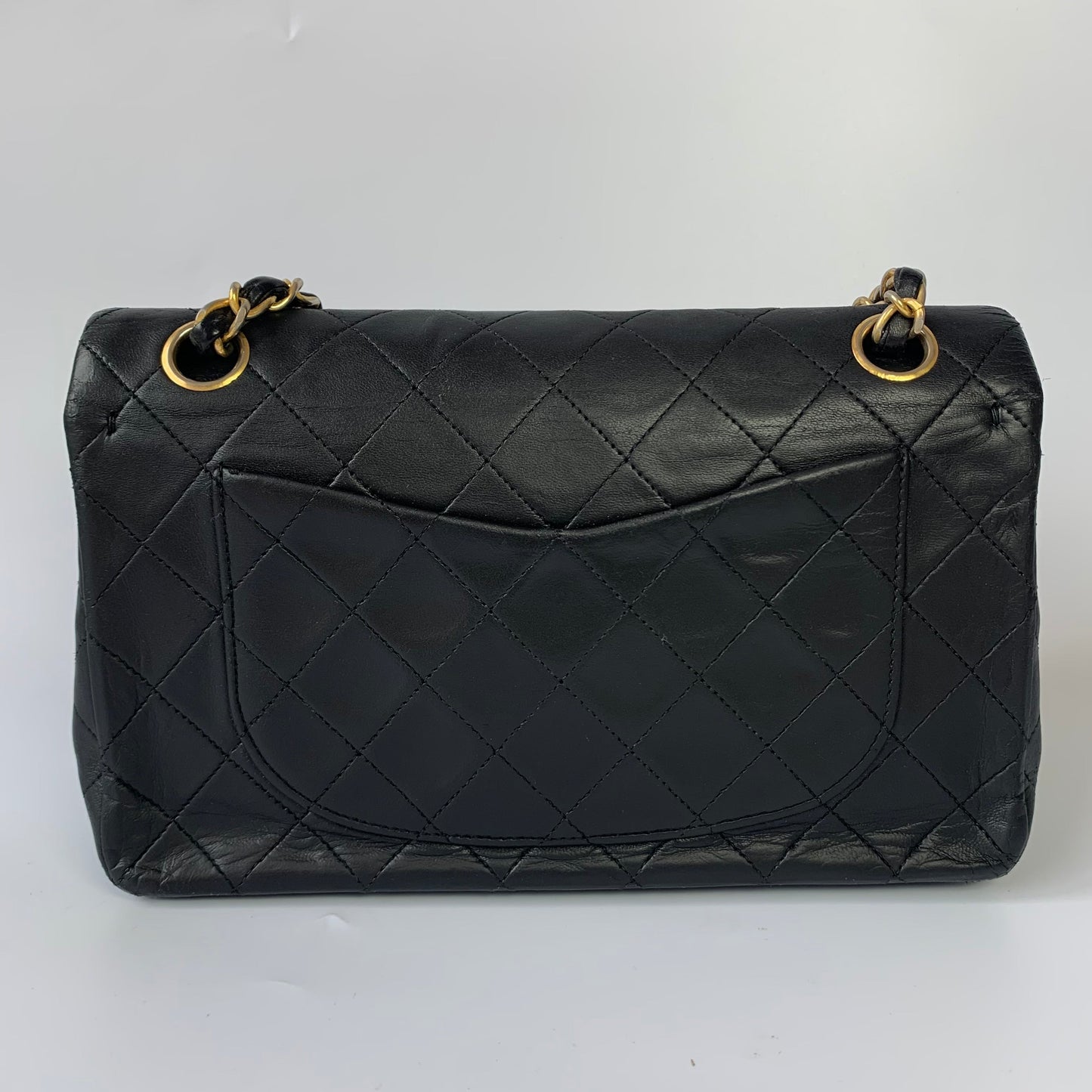 Chanel Classic Flap Lambskin 24k Hardware Black Gold Leather Handbag Gold Hardware