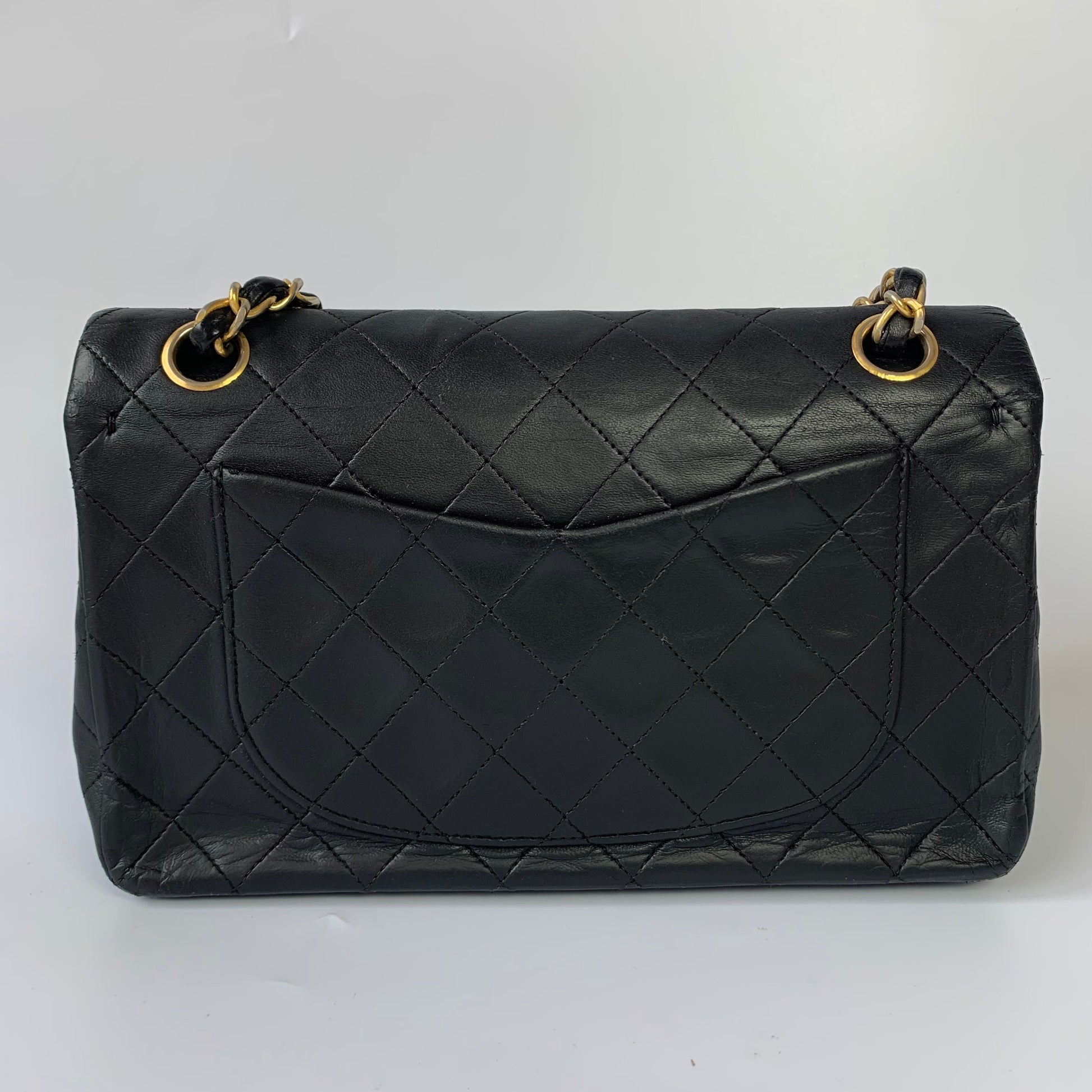 Chanel Classic Flap Lambskin 24k Hardware Black Gold Leather Handbag Gold Hardware