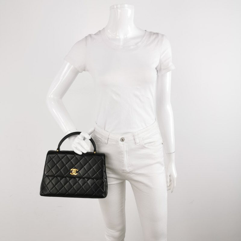 Chanel Top Handle Kelly Coco Handle Flap Black Gold Leather Shoulder Bag