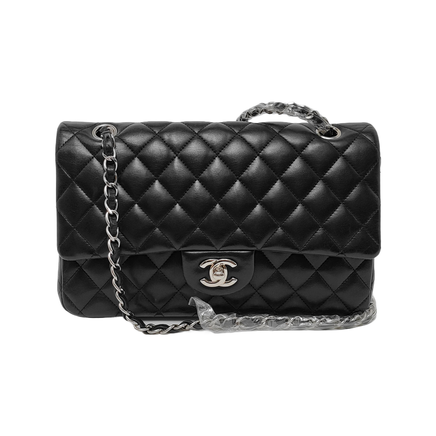 Chanel Timeless Classic Flap Lambskin Hardware Black Silver Leather Handbag Silver Hardware