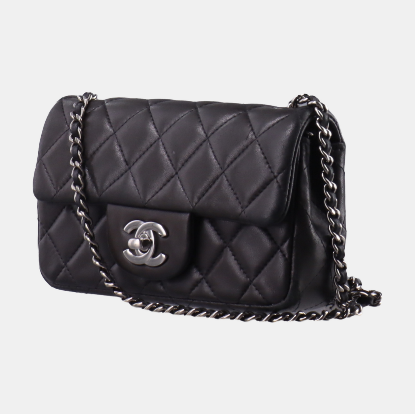 Chanel Classic Flap Super Lambskin Hardware Black Silver Leather Mini Bag