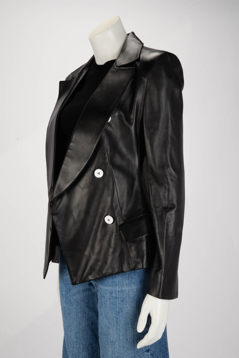 Louis Vuitton Black Lambskin White Button Detail Blazer FR 38 Fashion Accessory