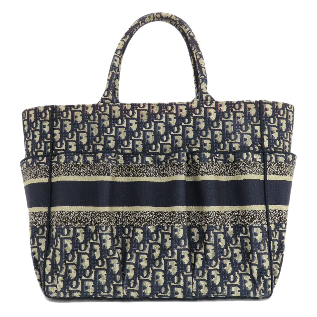 Dior Christian Tote Bag Navy Trotter Pattern Women Canvas
