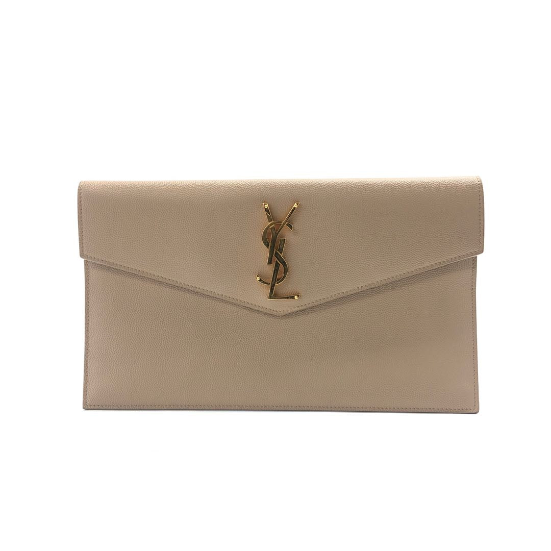 YSL Saint Laurent Grain De Poudre Uptown Pouch Clutch Bag Leather
