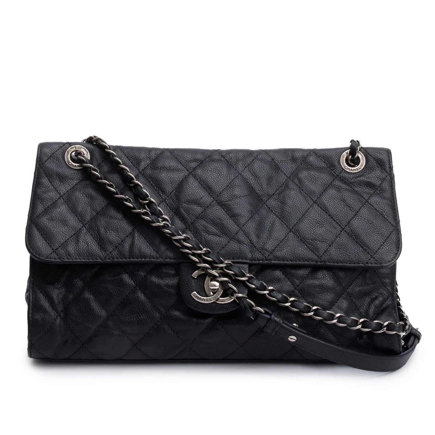 Chanel Caviar Jumbo CC Crave Flap Leather Black Travel Bag