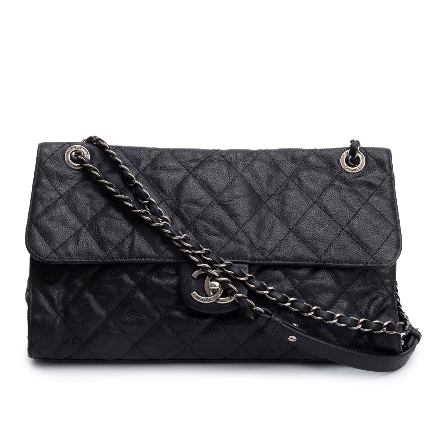 Chanel Caviar Jumbo CC Crave Flap Leather Black Travel Bag