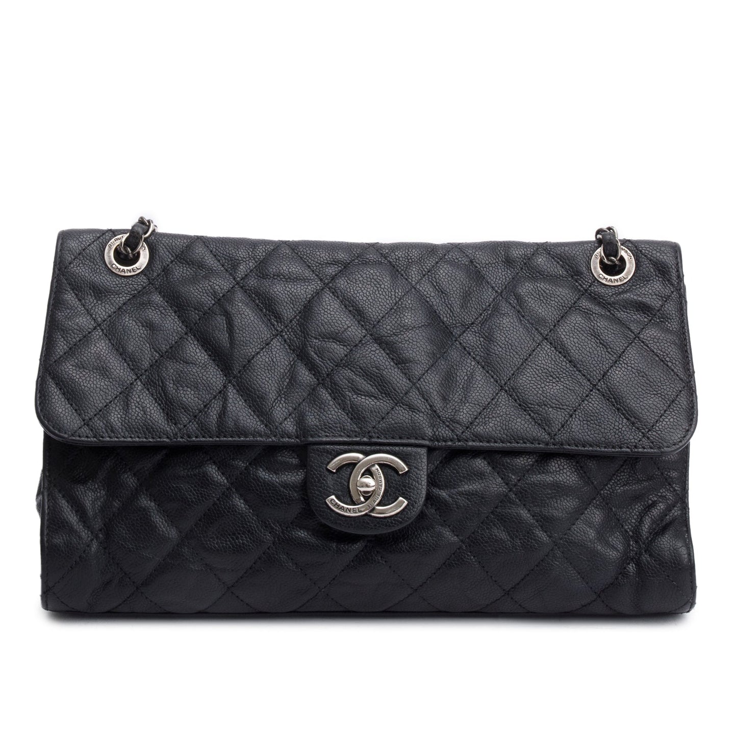 Chanel Caviar Jumbo CC Crave Flap Leather Black Travel Bag