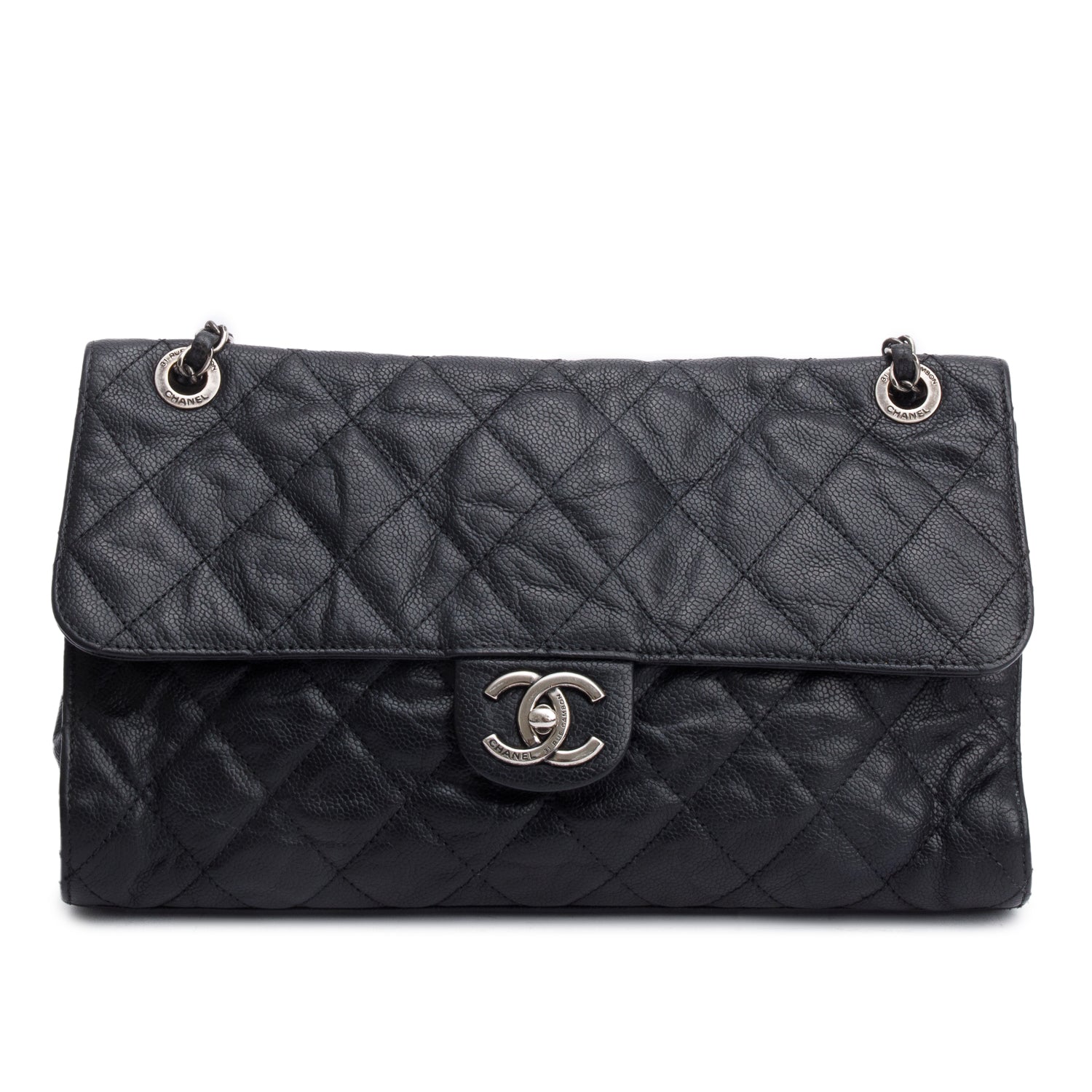 Chanel Caviar Jumbo CC Crave Flap Leather Black Travel Bag