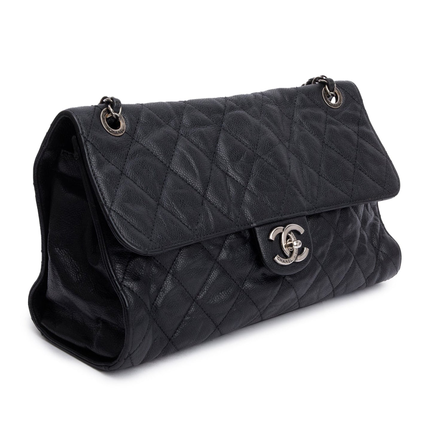 Chanel Caviar Jumbo CC Crave Flap Leather Black Travel Bag