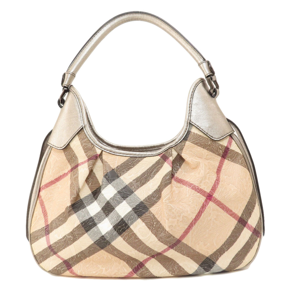 Burberry Pvc Nova Check Flower Handbag Beige Embossed Travel Bag