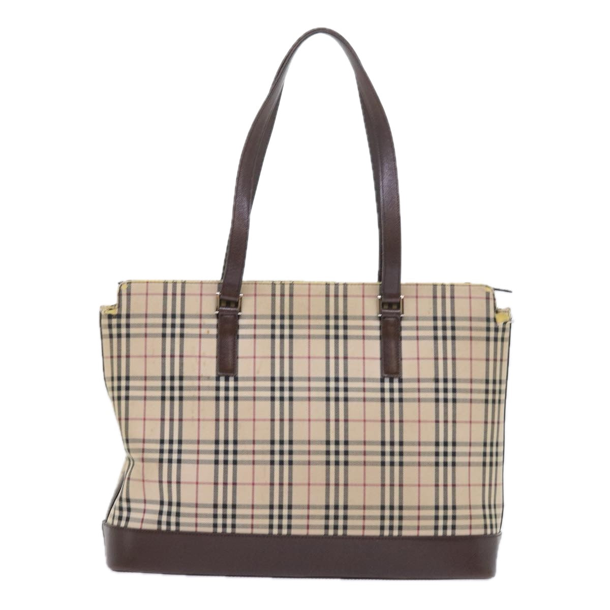 Burberry Luxury Nova Check Tote Bag Auth Canvas Nylon Beige Beige Auth 56398