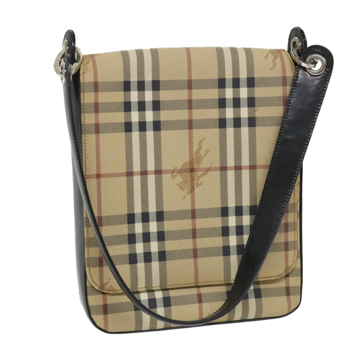 Burberry Luxury ss Nova Check Shoulder Bag Pvc Auth Leather Black Beige