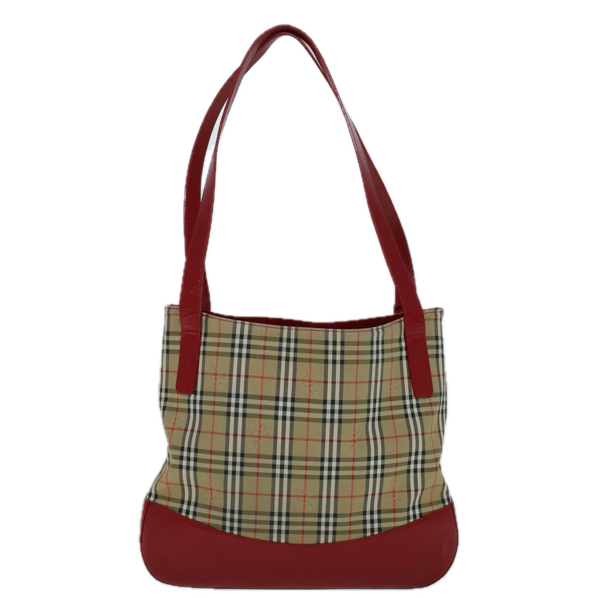 Burberry Luxury ss Nova Check Tote Bag Auth Canvas Beige Red Red Auth 56573