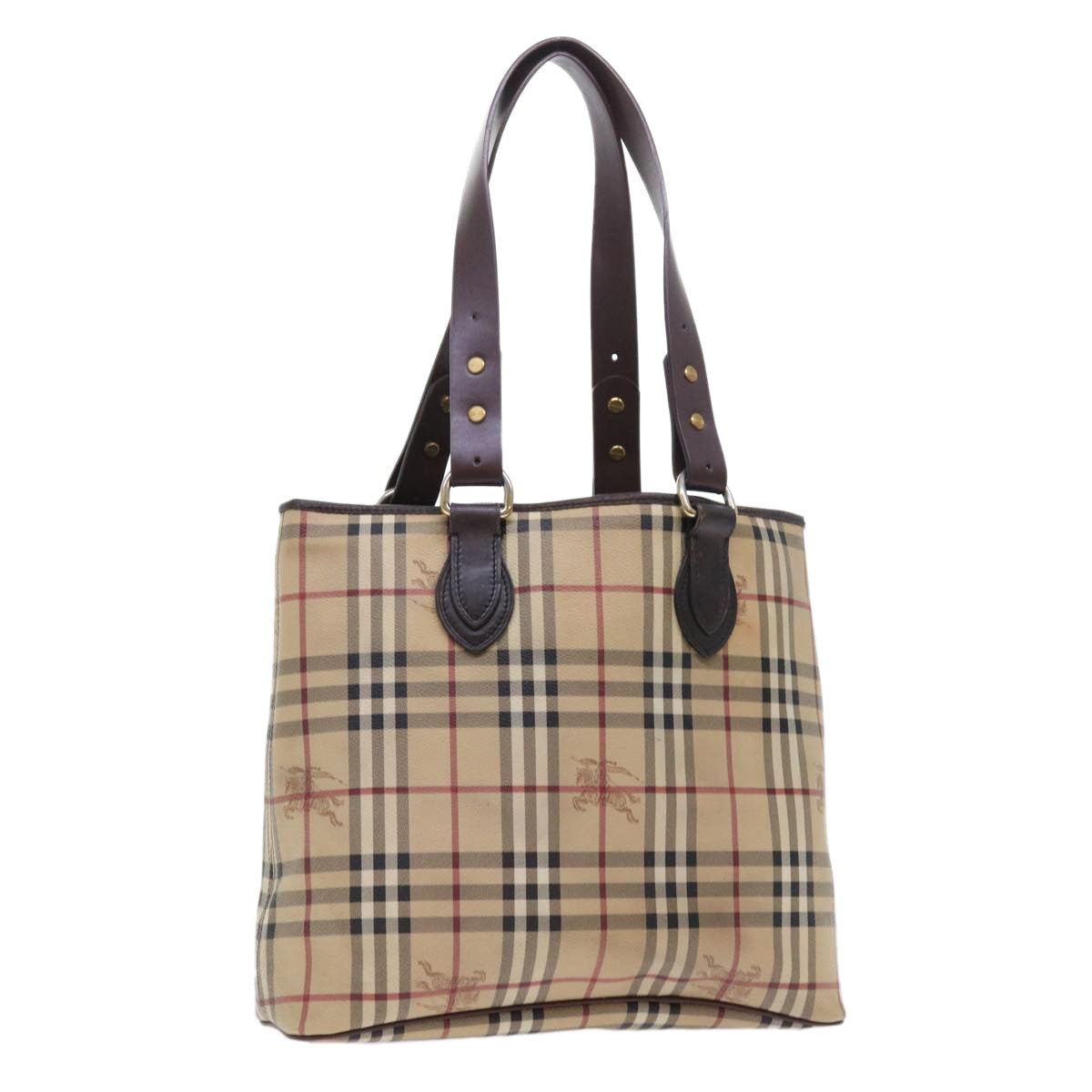 Burberry Luxury Nova Check Tote Bag Pvc Auth Leather Beige