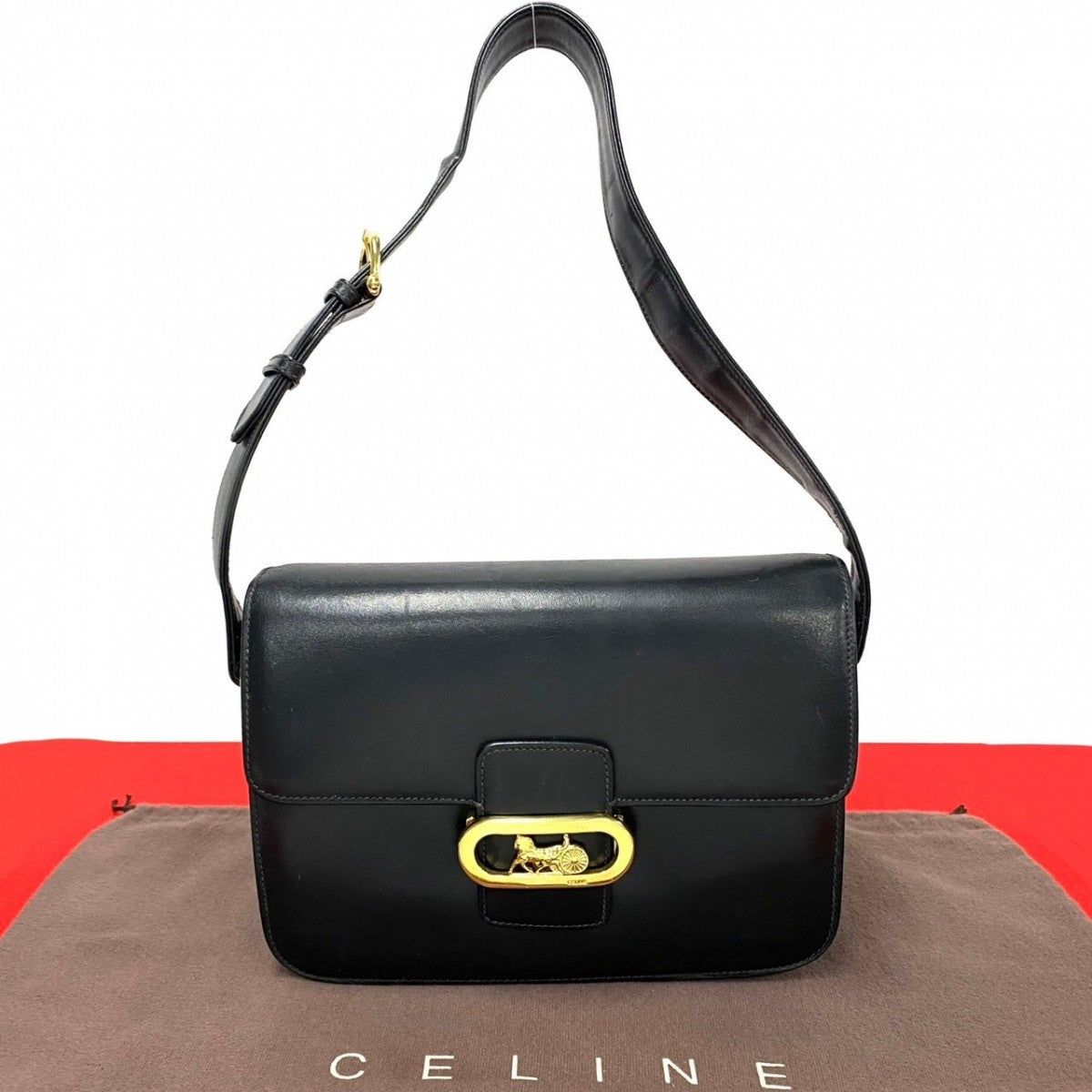 Shoulder Bag Calfskin, Carriage Metal Women Leather Black