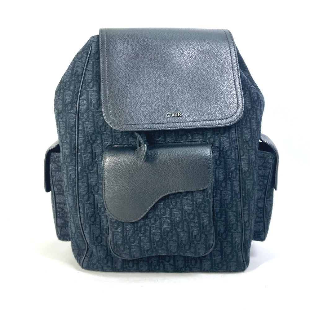 Dior Backpack Navy Stainless Steel Saddle Oblique Mens Leather Canvas