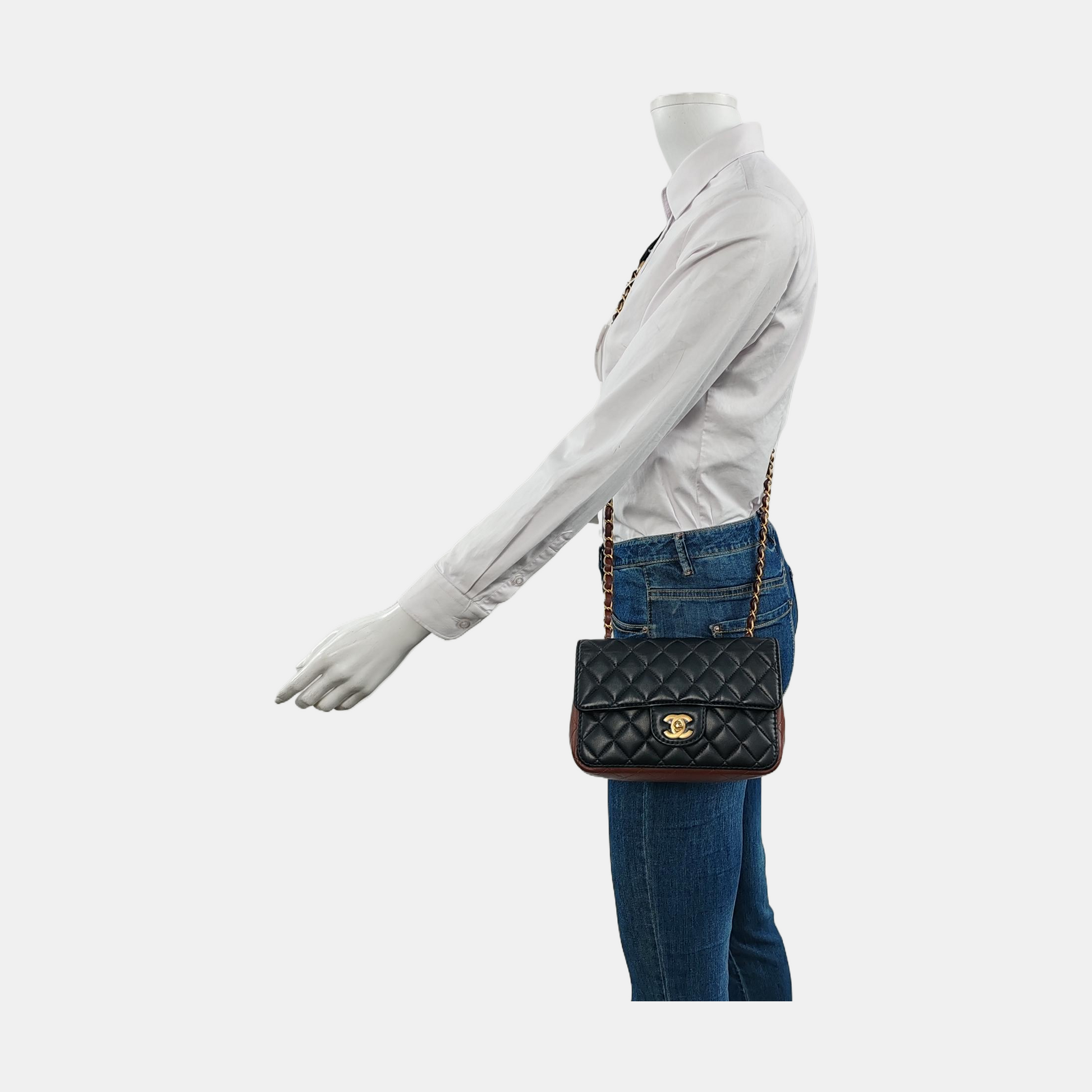 Chanel Classic Flap Rectangular Burgundy Lambskin Hardware Black Gold Leather Mini Bag Gold Hardware