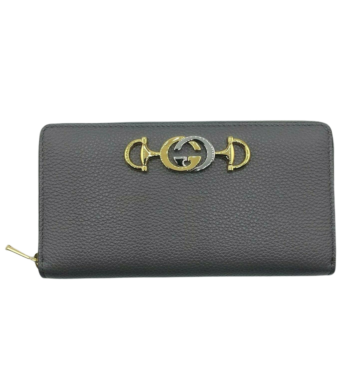 Gucci Zumi Grey Leather Zip Around with Metal GG Logo Wallet