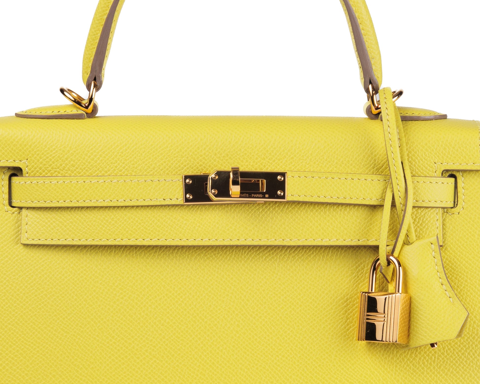 Hermes Luxury Cm Lime Yellow Epsom Sellier Kelly Gold Travel Bag