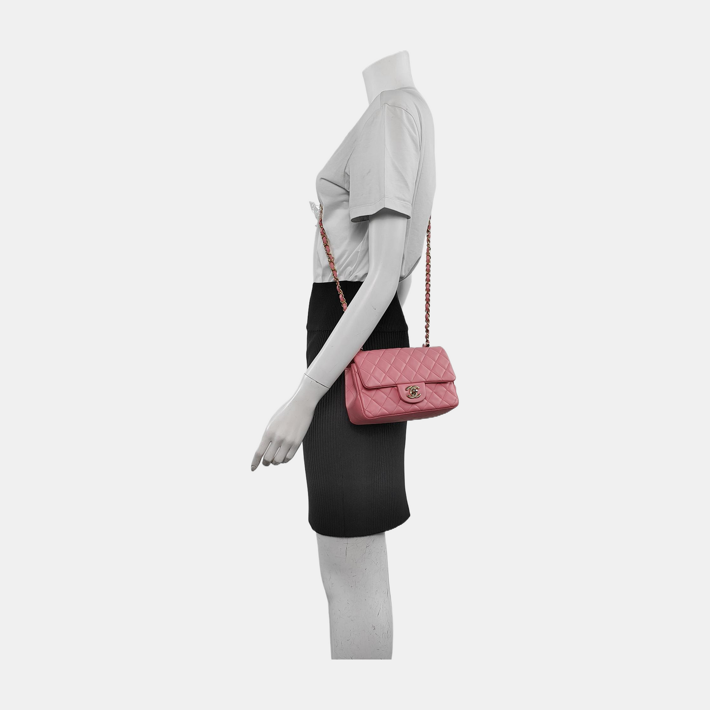 Chanel Classic Flap Rectangular Lambskin Hardware Pink Gold Leather Mini Bag