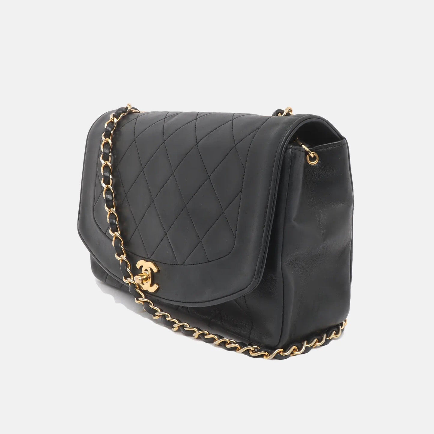 Chanel Diana CC Flap Lambskin 24k Hardware Black Gold Leather Shoulder Bag