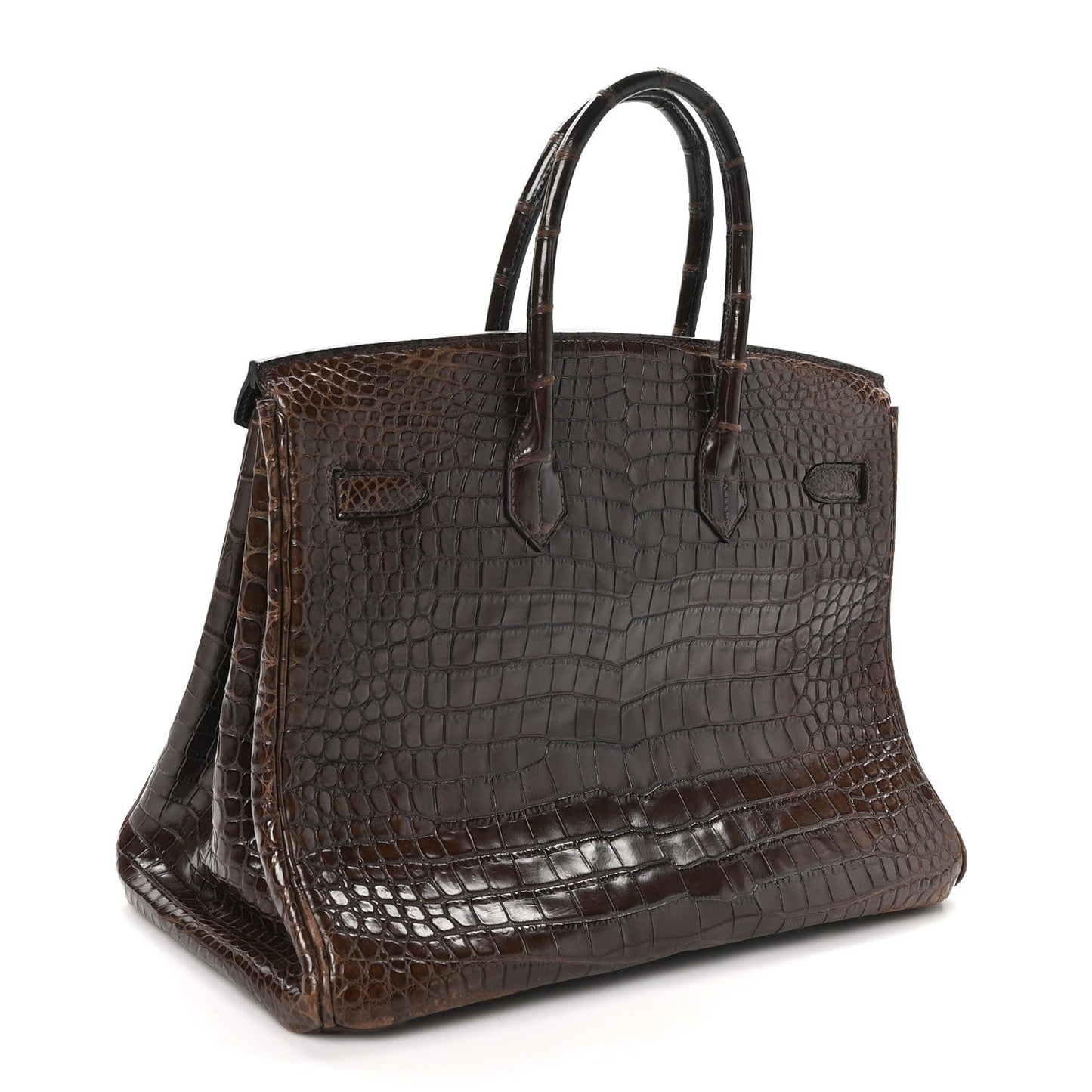 Hermes Shiny Porosus Crocodile Birkin Havane Handbag Travel Bag