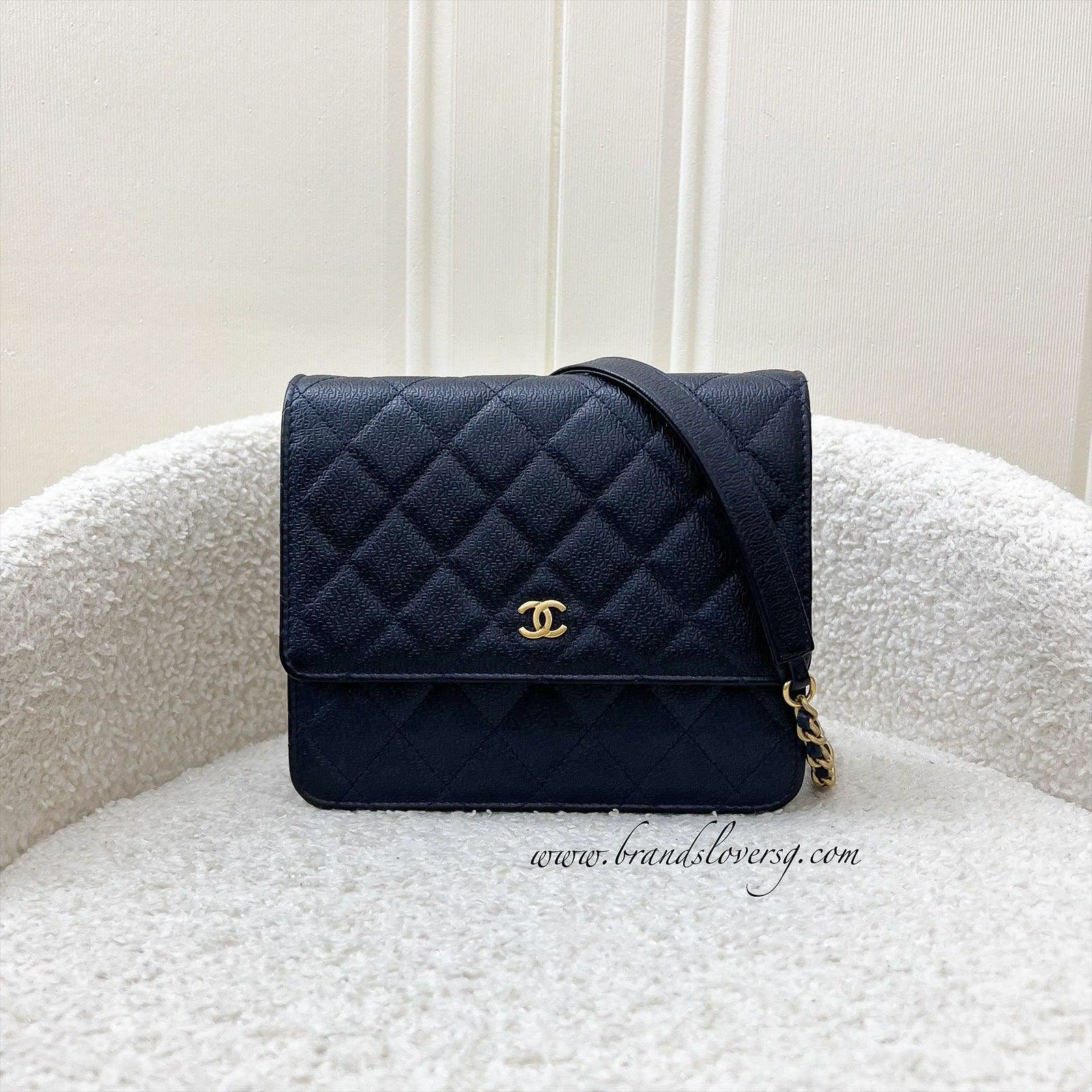 Chanel Square Wallet on Chain WOC in Navy Embossed Calfskin and Aghw ( ) Handbag