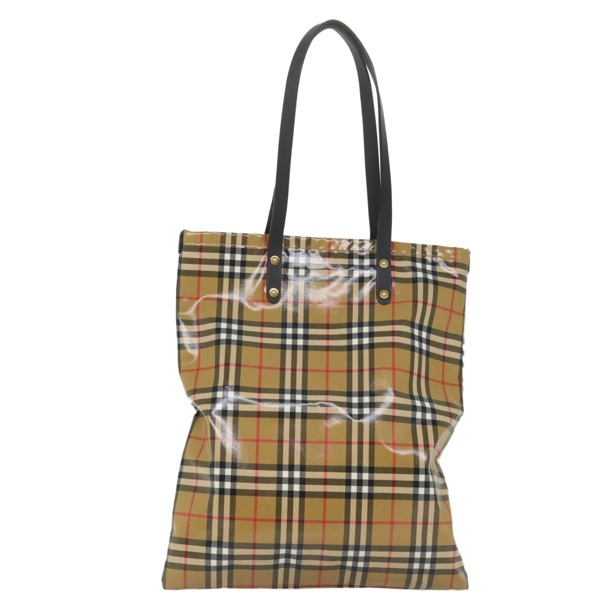 Burberry Luxury Nova Check Tote Bag Coated Auth Canvas Black Beige
