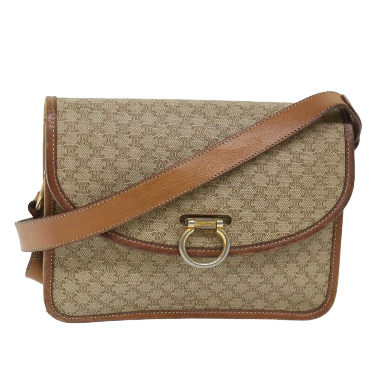 Luxury Macadam Shoulder Bag Pvc Beige Leather Canvas Beige Brown